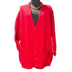 Express Tricot Lambswool / Angora Red‎ Oversized Cardigan S/M Button Up Pockets